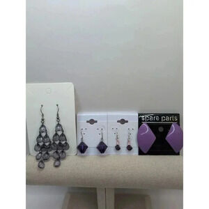 NWT Spare Parts Purple Dangly Stud Beaded Earrings Women's Bundle of 4 EUC + NWT